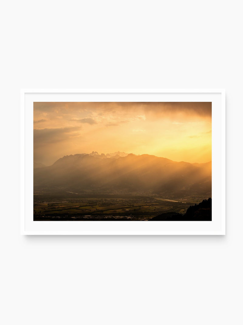 Hoher Kasten in Golden Light, Alpstein, white frame