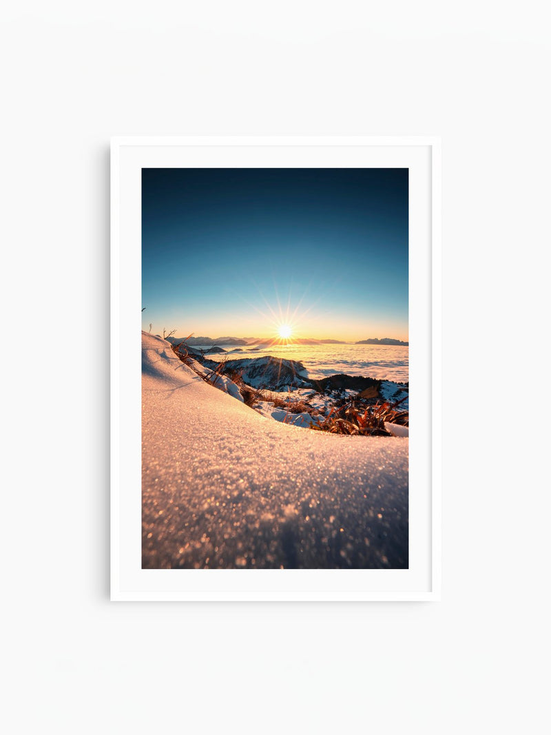 Sunset Mountain Layers, Vorarlberg, white frame