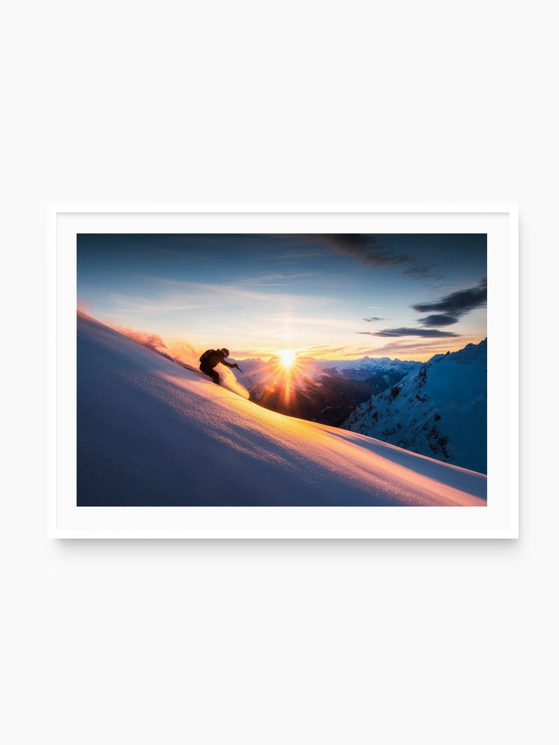 Ski Sunset at Trittkopf, Zürs Arlberg, white frame