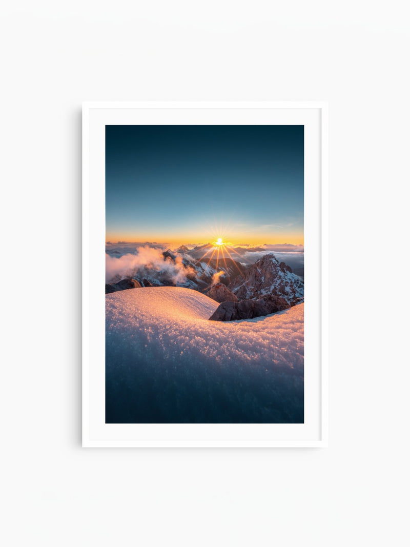 Valluga Snow Ridge at Sunset, Arlberg, white frame