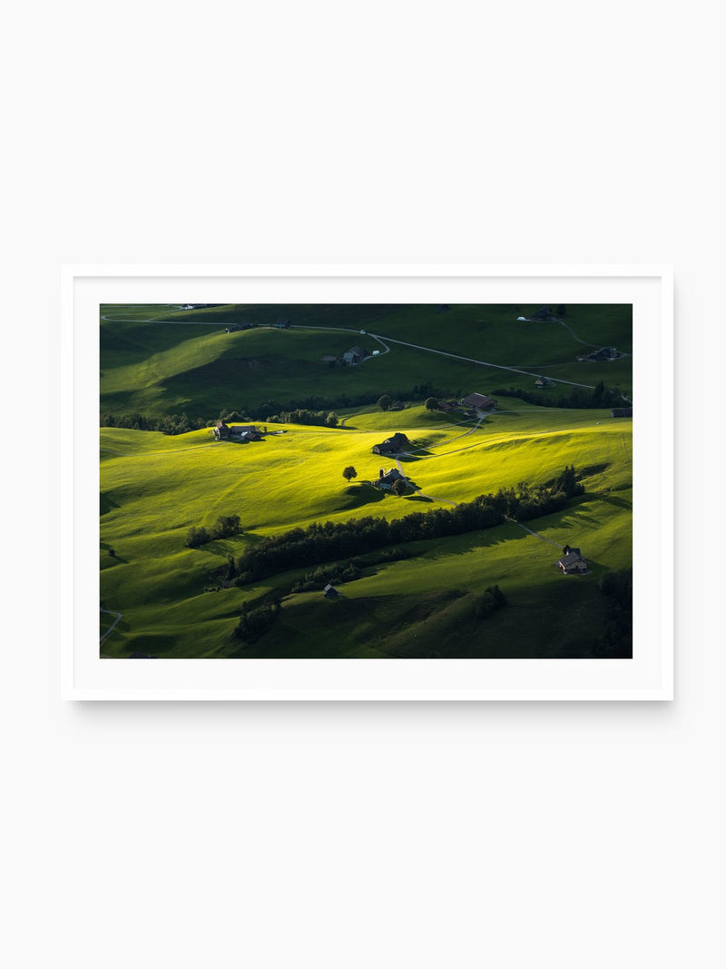 Swiss Farmland at Hoher Kasten, Alpstein, white frame