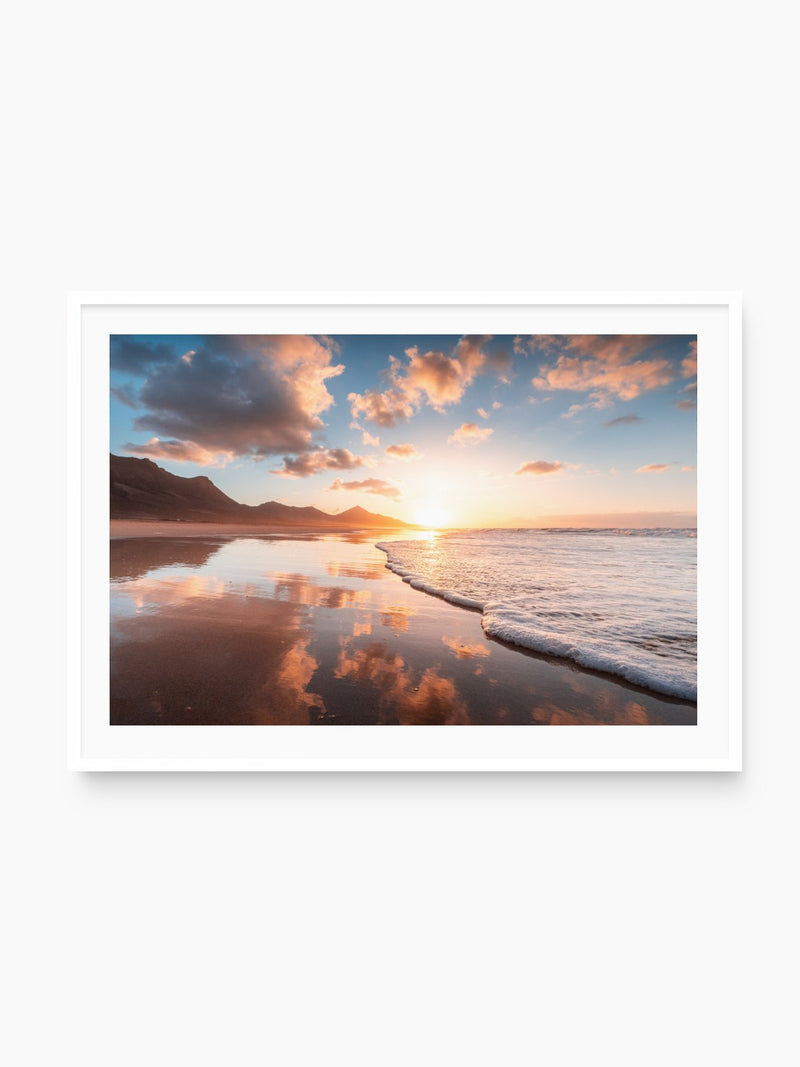Sunset Reflections, Fuerteventura, white frame