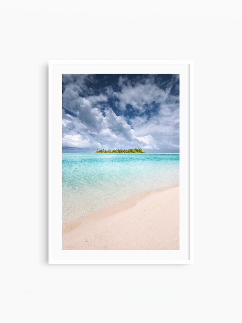 Tropical Coastline, Aitutaki, white frame