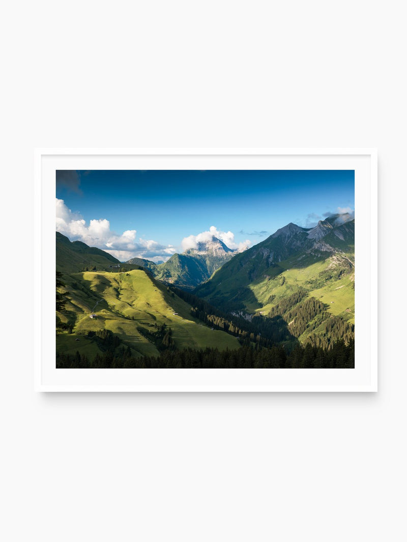 Valley View to the Biberkopf, Warth, white frame