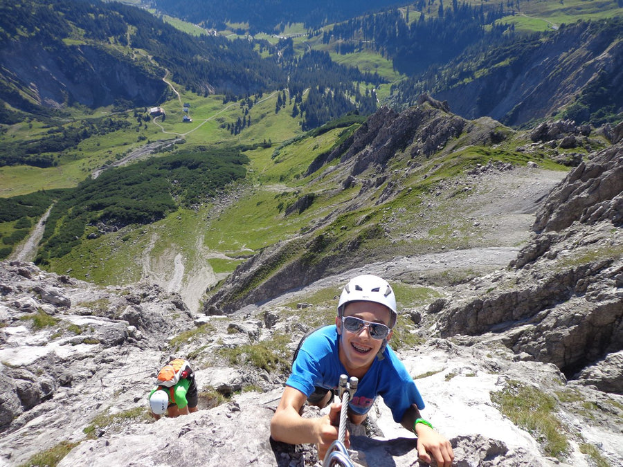 Teenage Lucas on a via ferrata