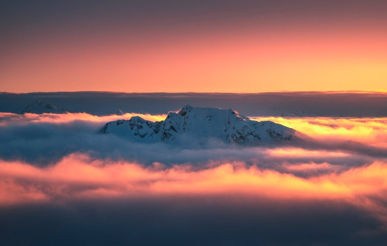 Sea of clouds at sunrise above Lech